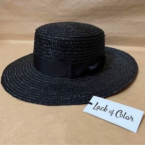 Lack Of Color Black Straw Boater Hat with Ribbon